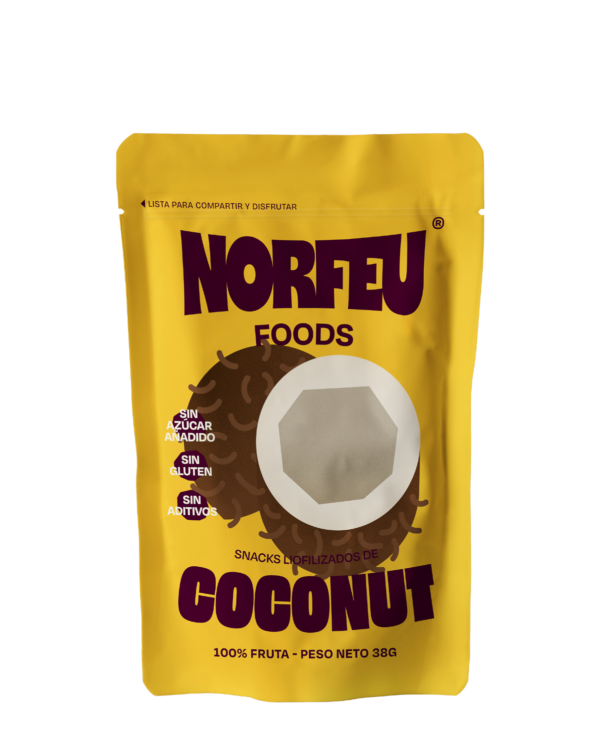 Snack individual de coco liofilizado Norfeu Foods