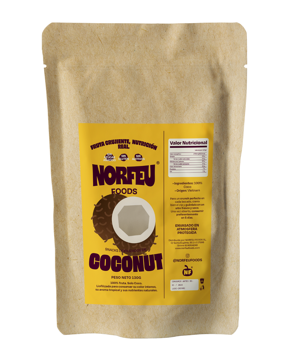 Snack familiar de coco liofilizado Norfeu Foods