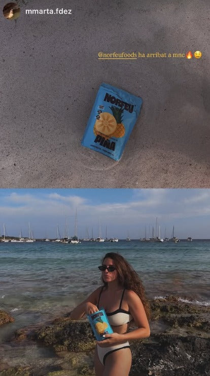 Snack de fruta liofilizada Norfeu Foods en la playa