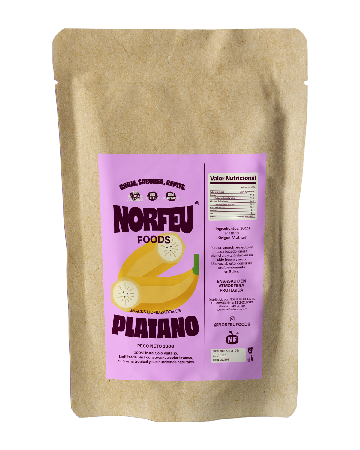 Snack familiar de plátano liofilizado Norfeu Foods